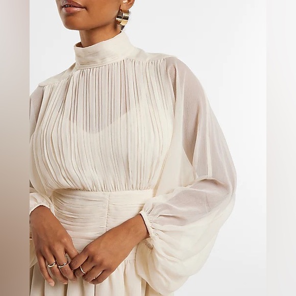 NWT ✨HOST PICK ✨ Express Mock Neck Long Sleeve Pleated Tiered Ruffle Mini Dress - Picture 4 of 5